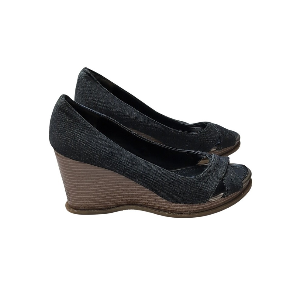 American eagle women's denim slip-on mules with peep toe size 7.5